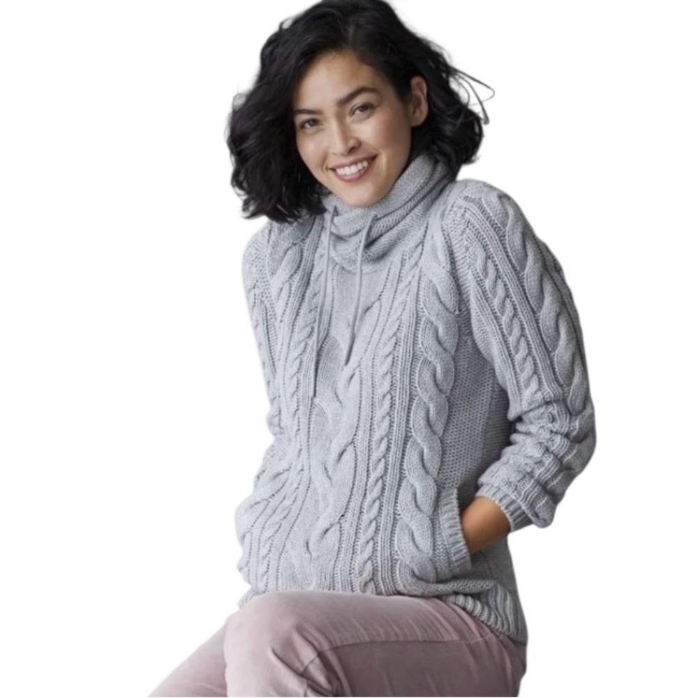 L.L. Bean Women's Gray Mixed-Cable Knit Funnelneck Pullover Sweater Size Small